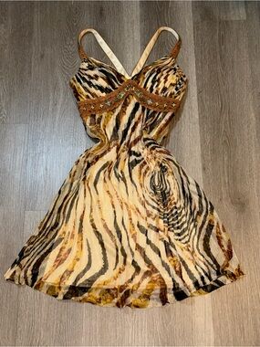 Sue Wong Y2K Fashion Beaded Animal Print 100% Silk  Dress Size 6